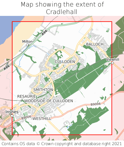 Map showing extent of Cradlehall as bounding box