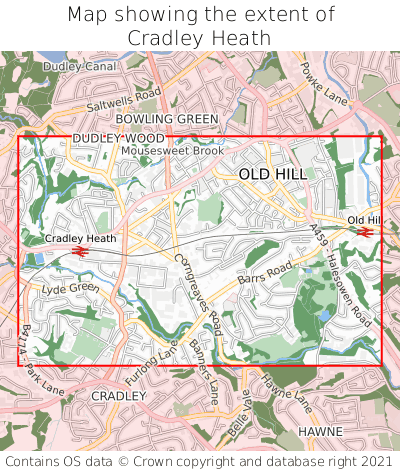 Map showing extent of Cradley Heath as bounding box