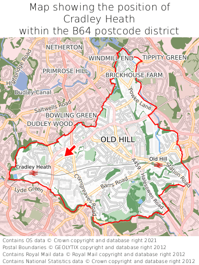 Map showing location of Cradley Heath within B64