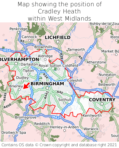Map showing location of Cradley Heath within West Midlands