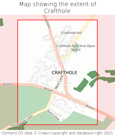 Map showing extent of Crafthole as bounding box