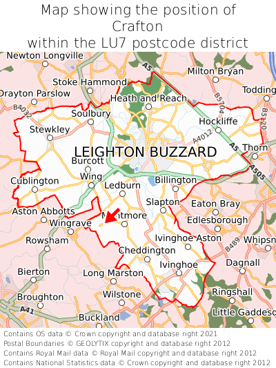 Map showing location of Crafton within LU7