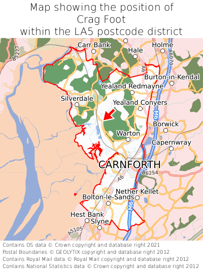 Map showing location of Crag Foot within LA5