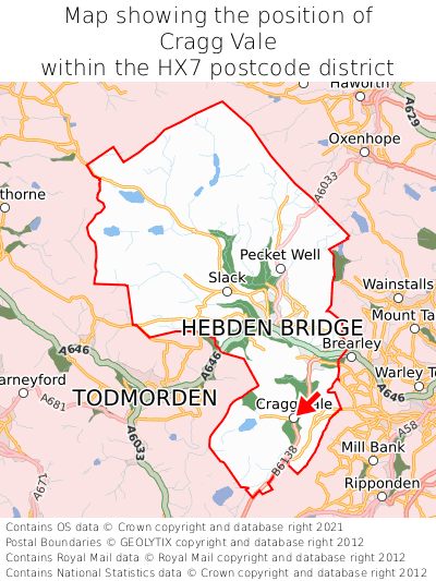 Map showing location of Cragg Vale within HX7