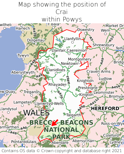 Map showing location of Crai within Powys