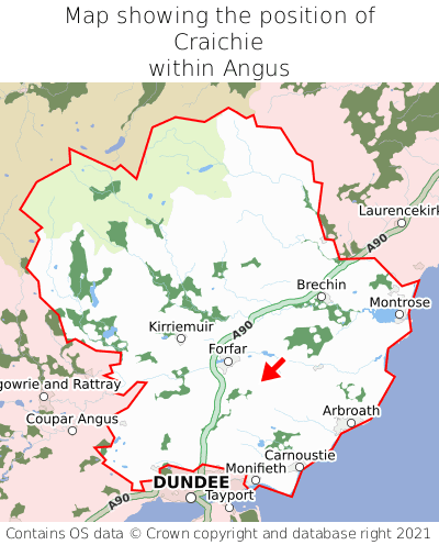 Map showing location of Craichie within Angus