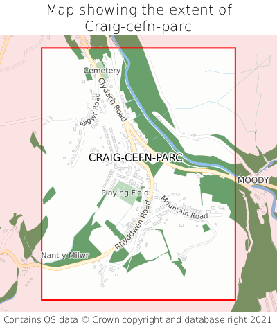 Map showing extent of Craig-cefn-parc as bounding box