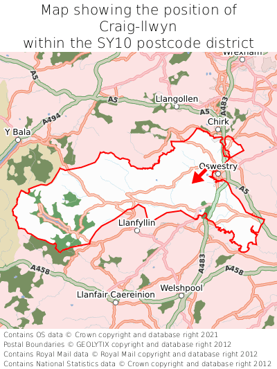Map showing location of Craig-llwyn within SY10