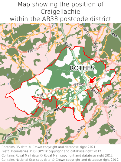 Map showing location of Craigellachie within AB38