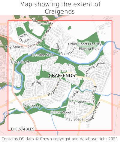 Map showing extent of Craigends as bounding box