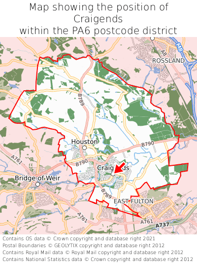 Map showing location of Craigends within PA6