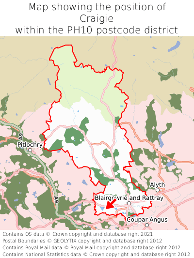 Map showing location of Craigie within PH10