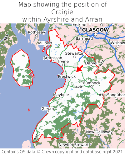 Map showing location of Craigie within Ayrshire and Arran