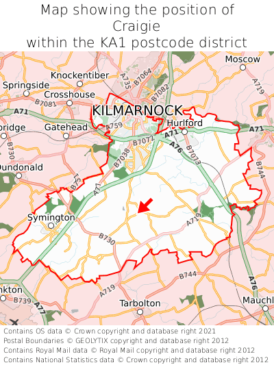 Map showing location of Craigie within KA1