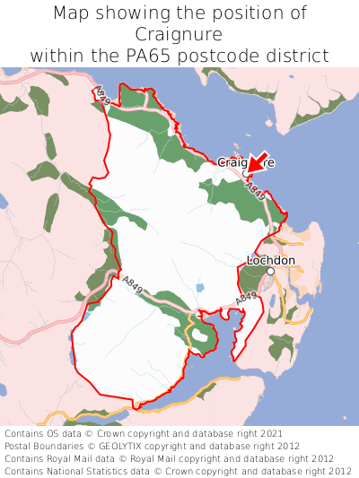 Map showing location of Craignure within PA65