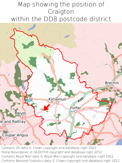 Map showing location of Craigton within DD8