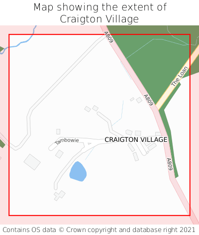 Map showing extent of Craigton Village as bounding box