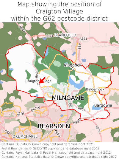 Map showing location of Craigton Village within G62