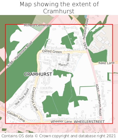 Map showing extent of Cramhurst as bounding box