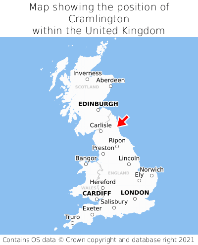 Map showing location of Cramlington within the UK
