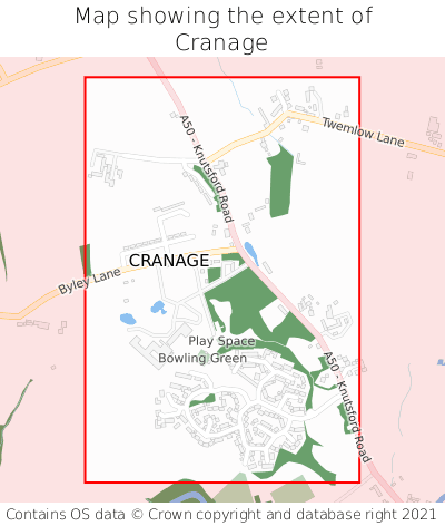 Map showing extent of Cranage as bounding box