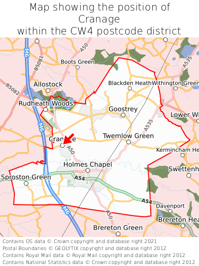 Map showing location of Cranage within CW4