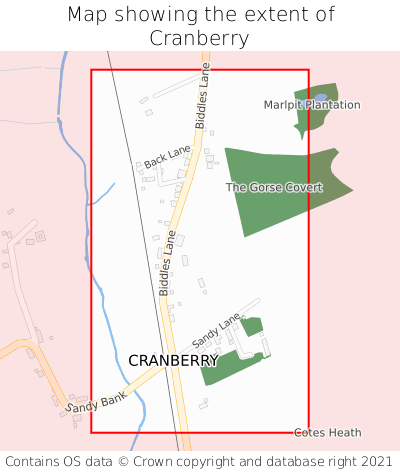 Map showing extent of Cranberry as bounding box