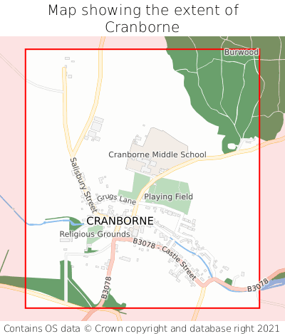 Map showing extent of Cranborne as bounding box