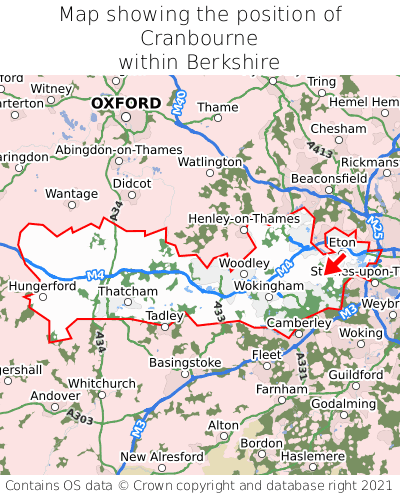 Map showing location of Cranbourne within Berkshire