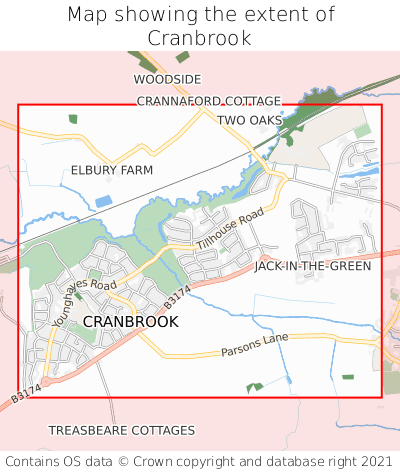 Map showing extent of Cranbrook as bounding box