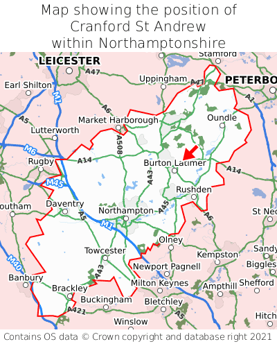 Map showing location of Cranford St Andrew within Northamptonshire