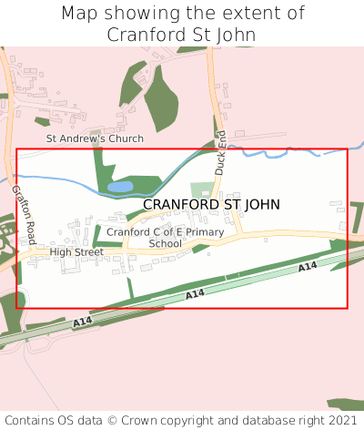 Map showing extent of Cranford St John as bounding box