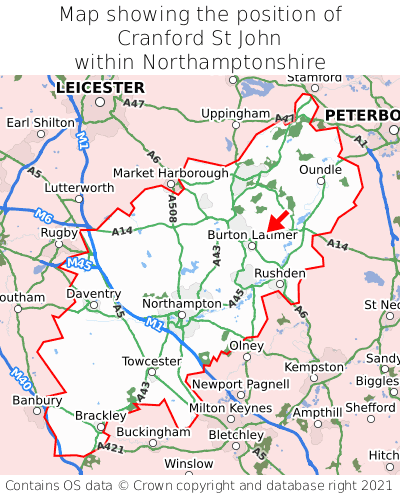 Map showing location of Cranford St John within Northamptonshire