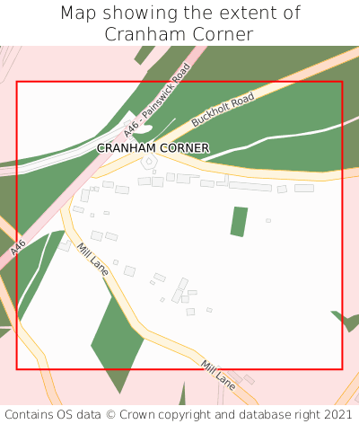 Map showing extent of Cranham Corner as bounding box