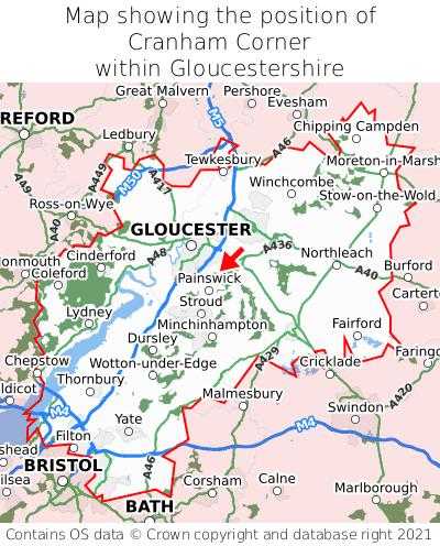 Map showing location of Cranham Corner within Gloucestershire
