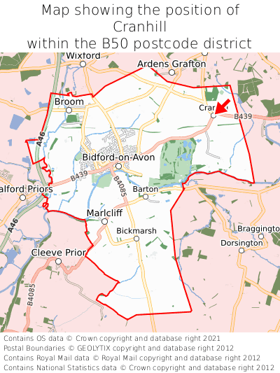Map showing location of Cranhill within B50