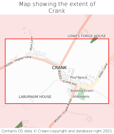 Map showing extent of Crank as bounding box