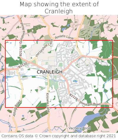 Map showing extent of Cranleigh as bounding box