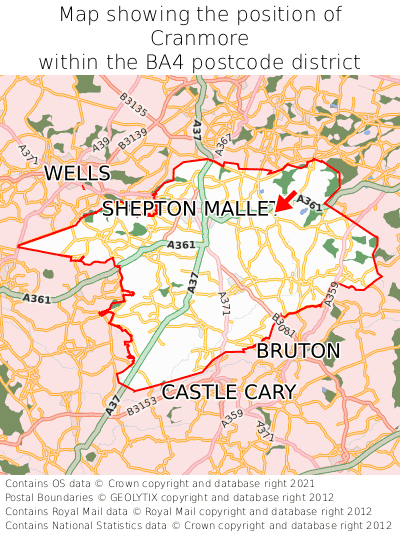 Map showing location of Cranmore within BA4