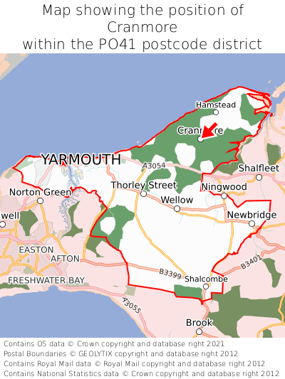 Map showing location of Cranmore within PO41