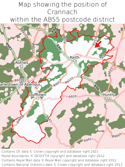 Map showing location of Crannach within AB55