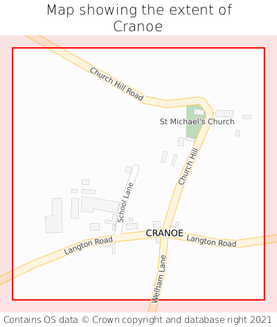 Map showing extent of Cranoe as bounding box