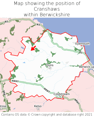 Map showing location of Cranshaws within Berwickshire