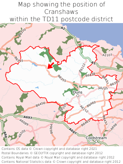 Map showing location of Cranshaws within TD11