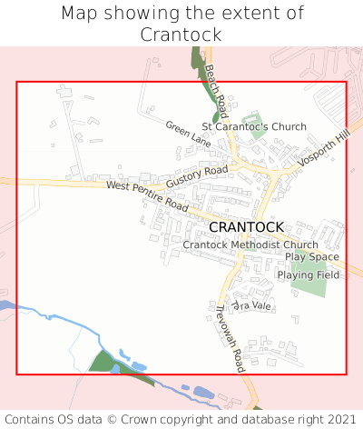 Map showing extent of Crantock as bounding box