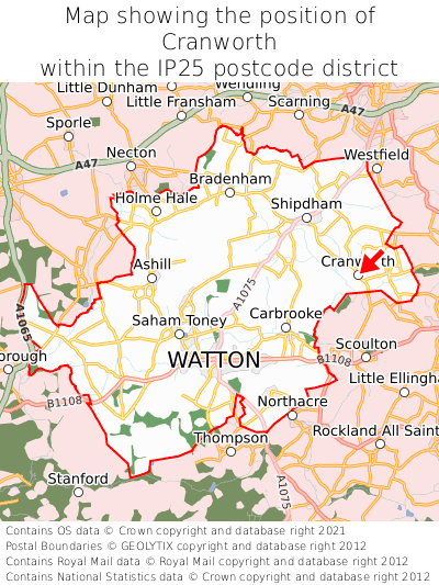 Map showing location of Cranworth within IP25