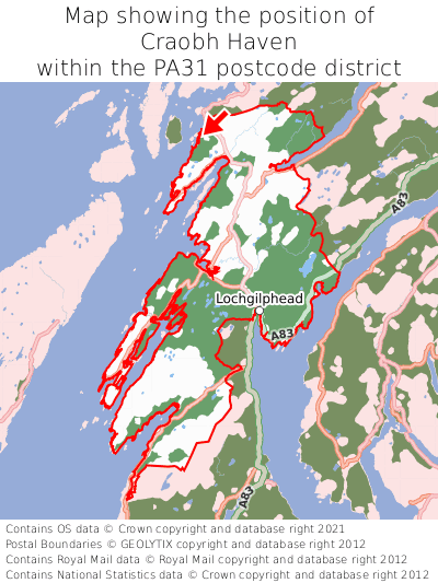 Map showing location of Craobh Haven within PA31