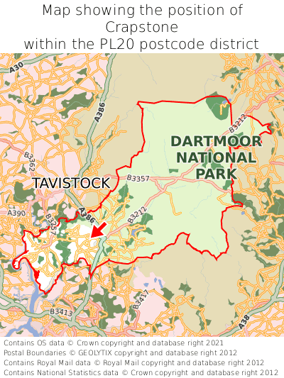 Map showing location of Crapstone within PL20