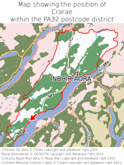 Map showing location of Crarae within PA32
