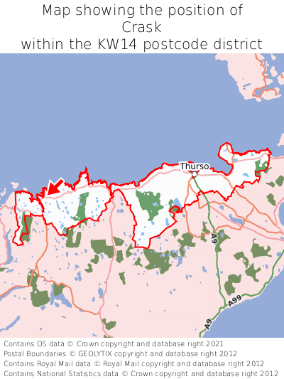 Map showing location of Crask within KW14